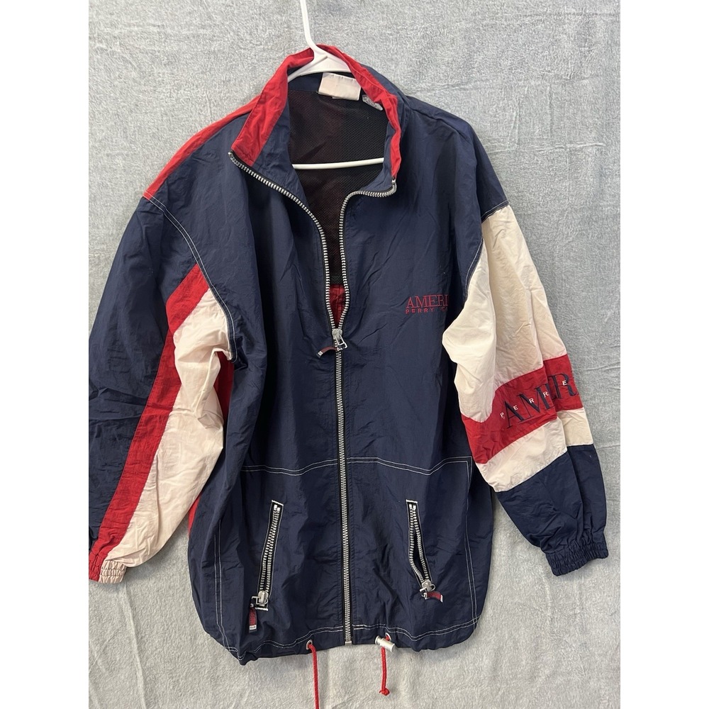 Vintage Perry Ellis America Windbreaker Jacket XXL Navy Red Colorblock 90s Coat
